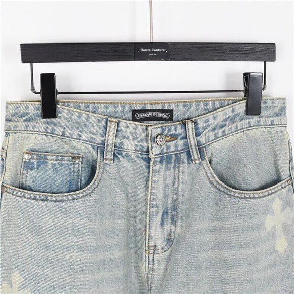 Chtome Heart classic white cross denim pants with a unique, high-end texture.S - Picture 4 of 10